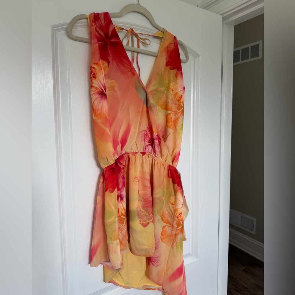White Fox Boutique Floral Mini Dress in Peach, Pink & Orange